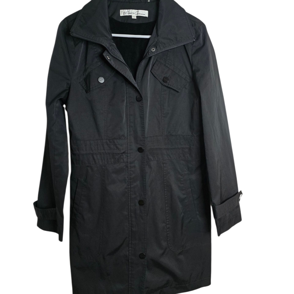Womens Kenneth Cole Black Trench Coat Sz L